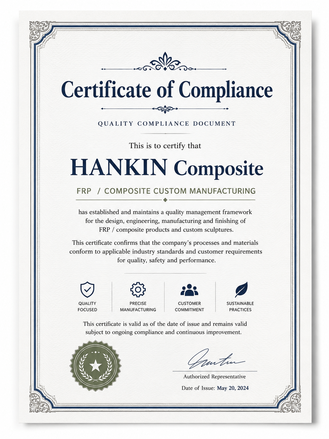 HANKIN compliance certificate