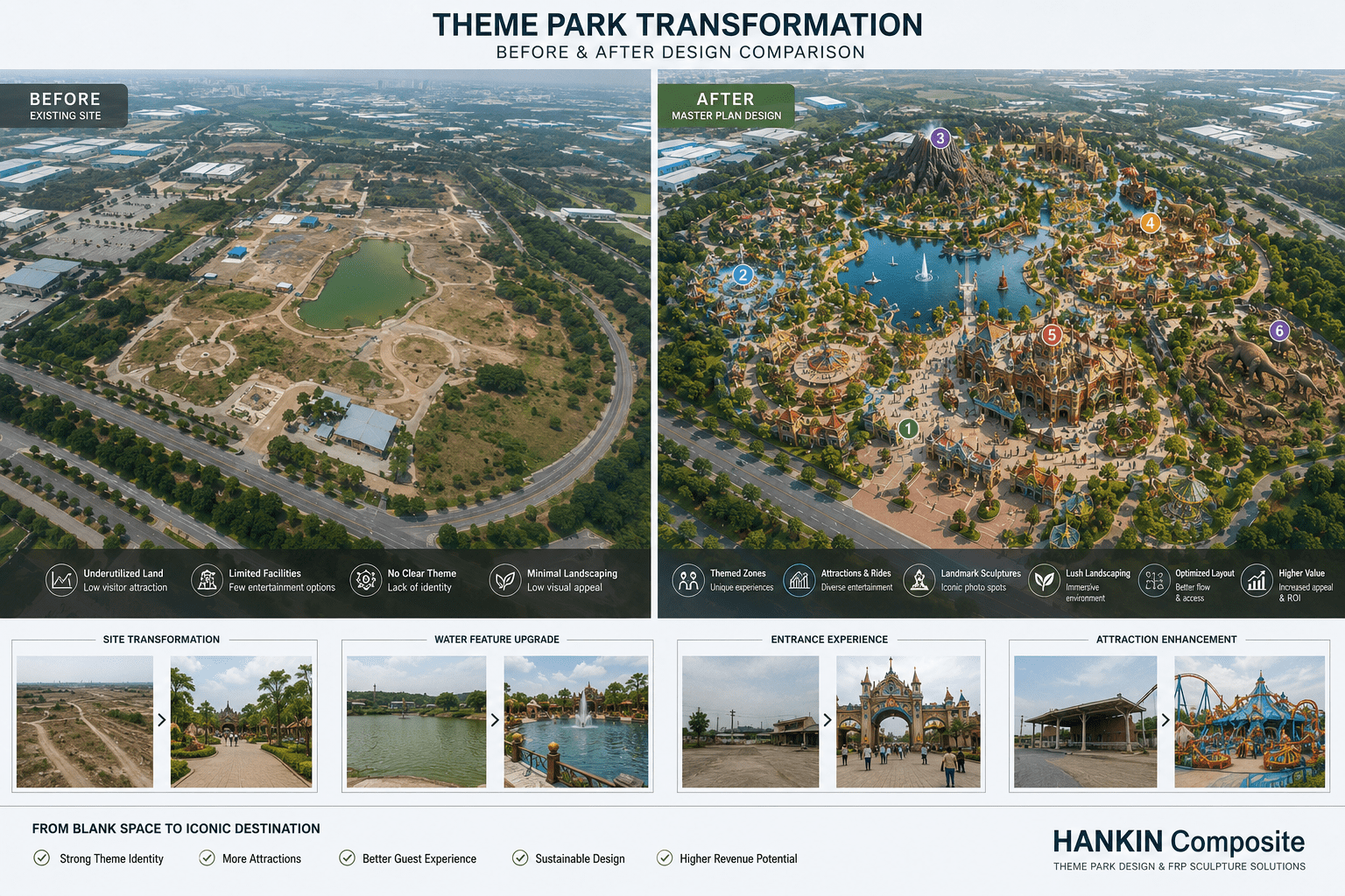 Theme park before and after design comparison